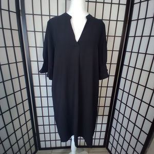 NOTCHED NECK Flounce Sleeve Tunic Mini Black Dress Size 12